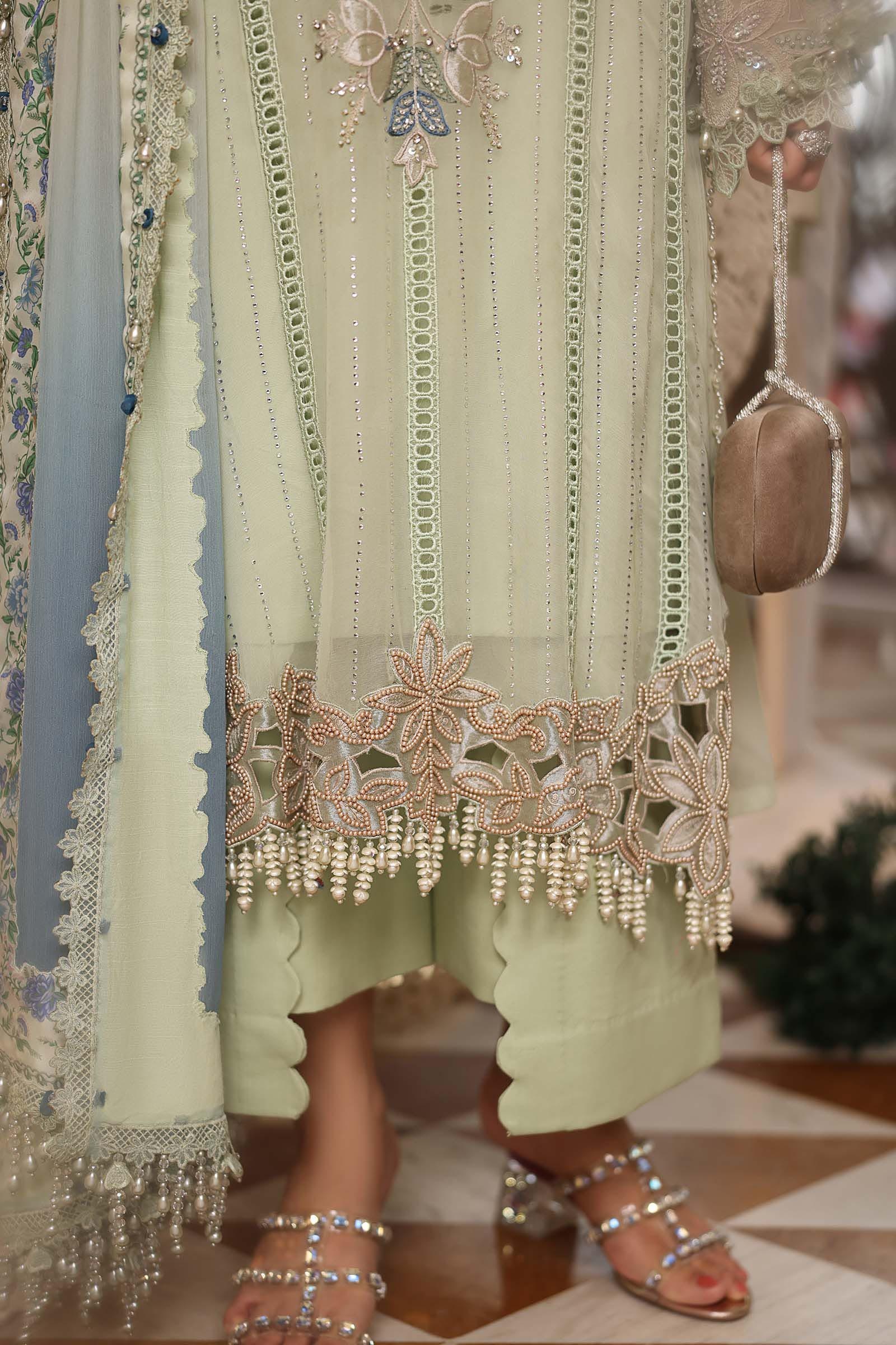 MARIA B Embroidered Chiffon clothing in green tones.